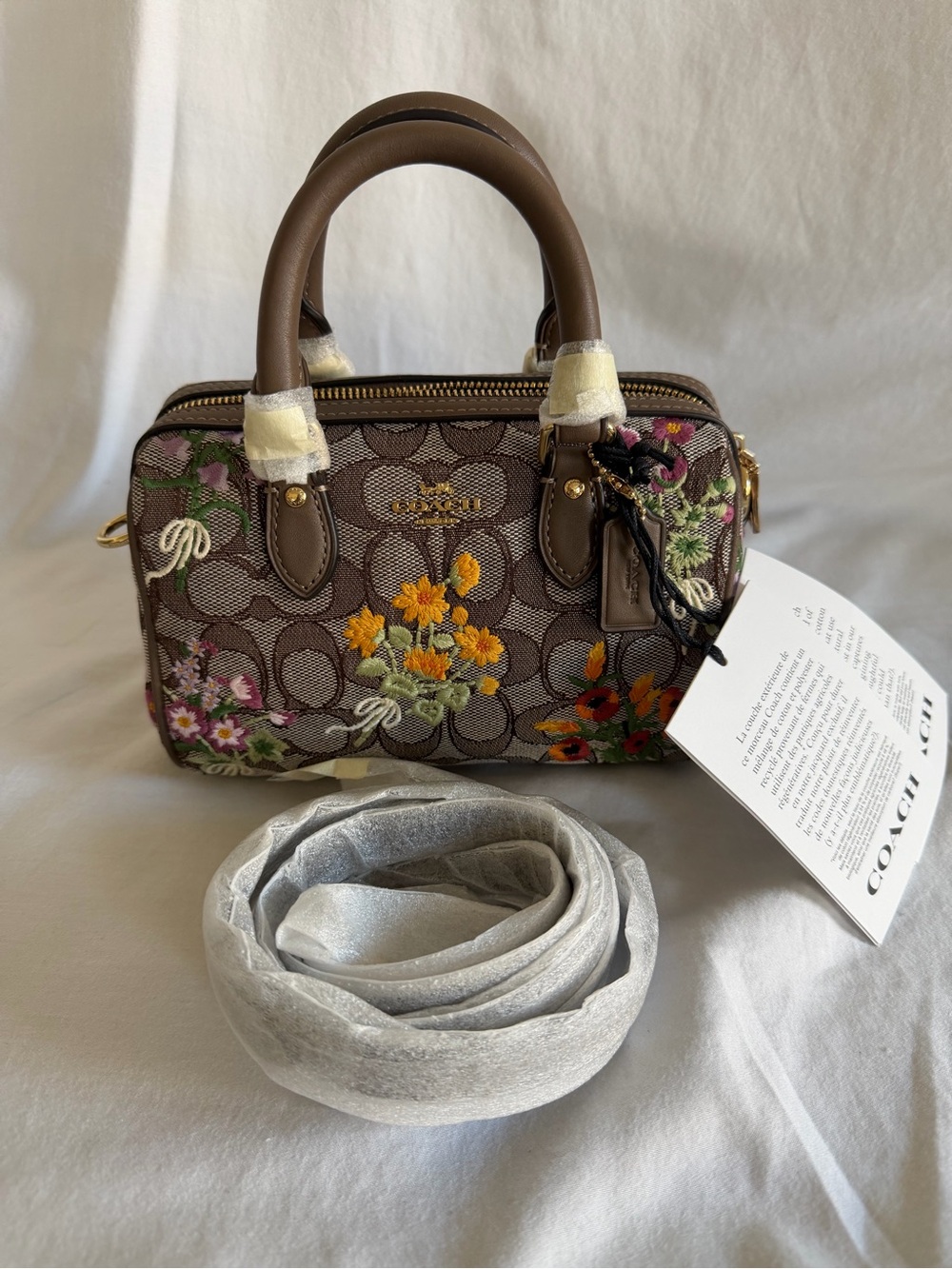 Coach Mini Rowan Crossbody Bag In Signature Jacquard With Floral Embroidery - Picture 3 of 7